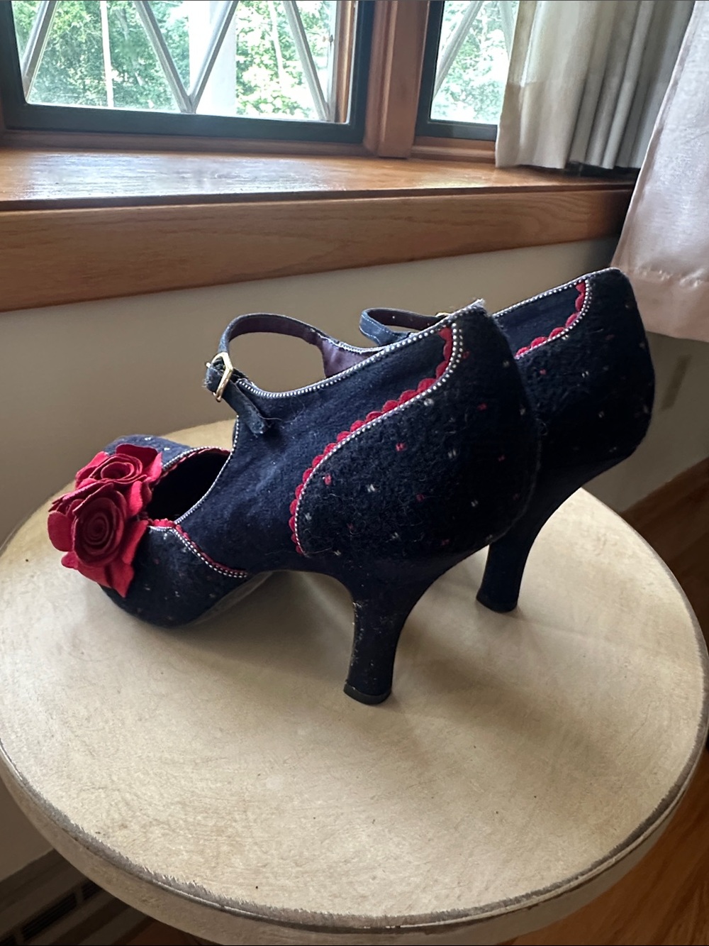 Ruby Shoo Navy Mary Jane Heels with Red Rose Accent - Picture 3 of 4